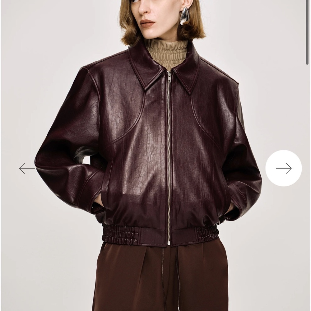 Source Unknown red faux leather bomber jacket